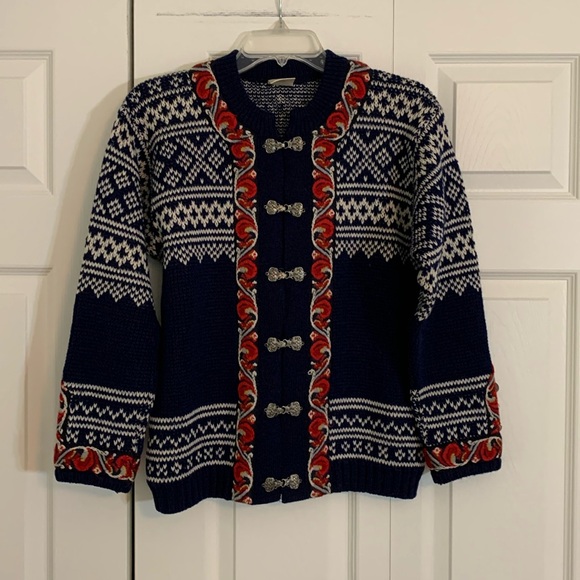 Vintage 1970s Women’s Nordic Evebofoss Wool Folk Cardigan with Hook Closure.  M1 - Picture 1 of 11
